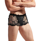 Men Crossdressing Sissy Lace High Waist Skirted G-string in Black